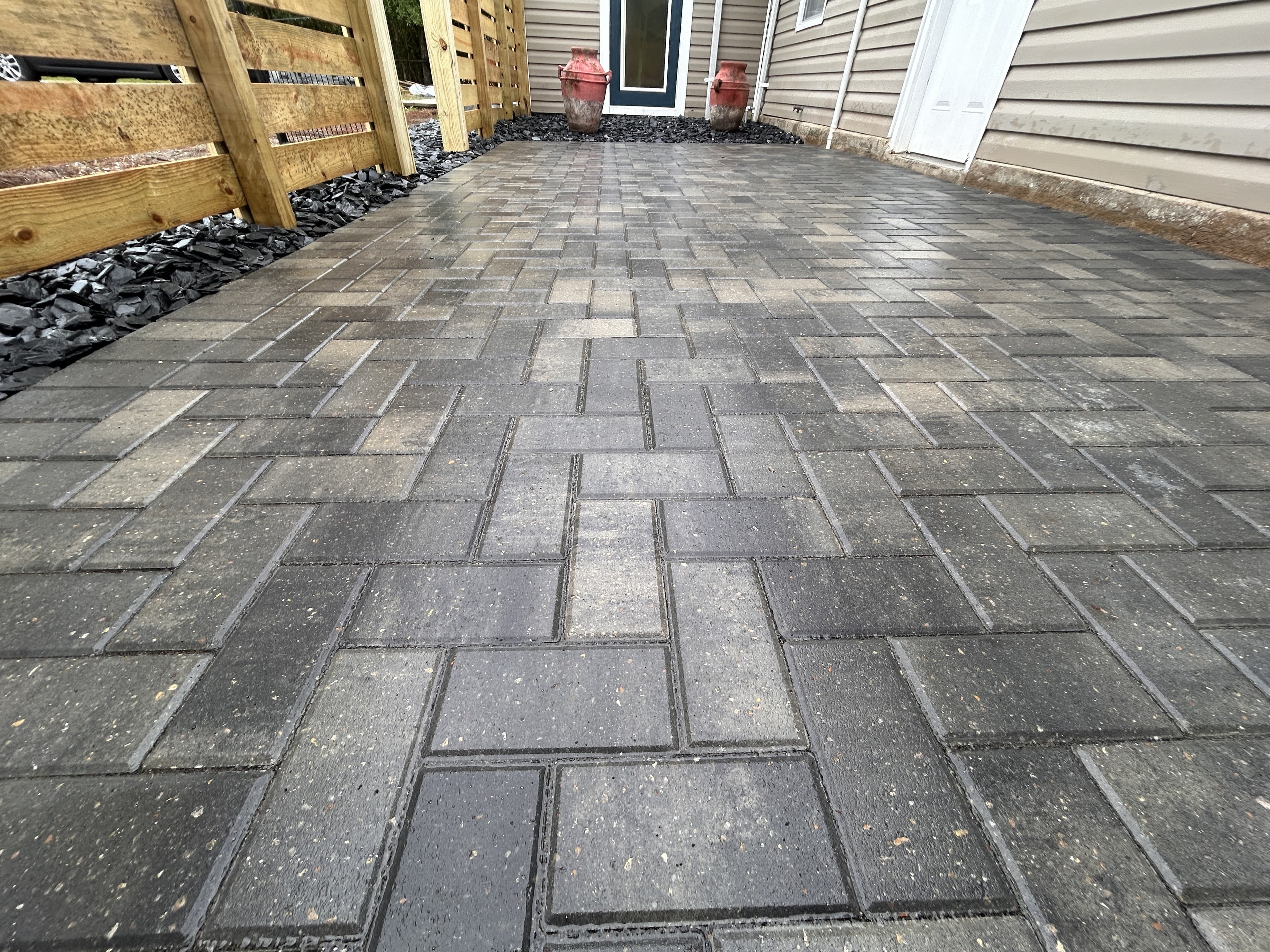 Holland Antique Pewter pavers in 90-degree herringbone pattern